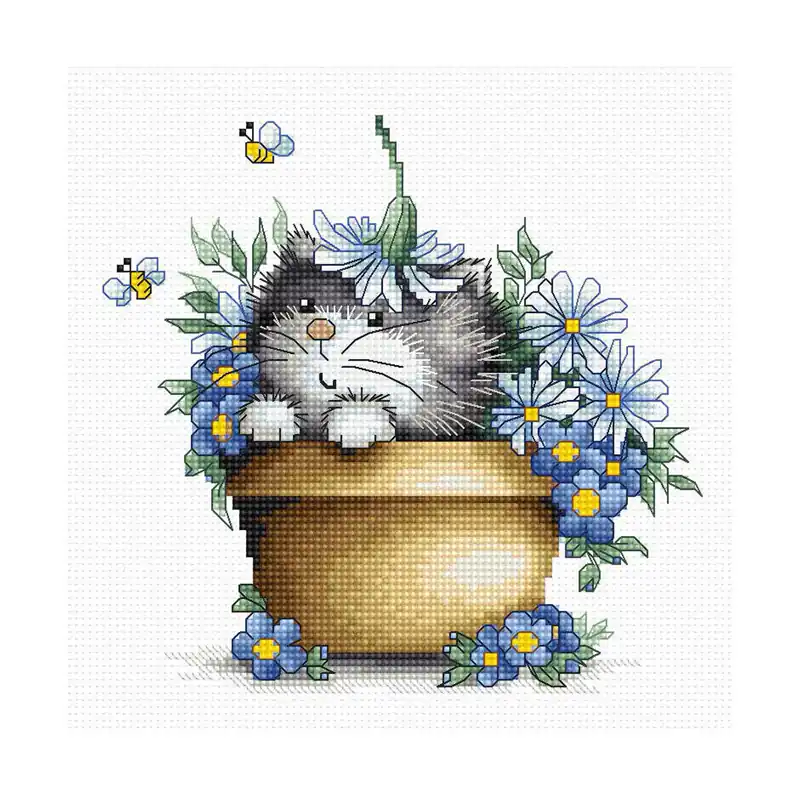 Luca-S Kreuzstich Set „Kätzchen in Blumen“, Zählmuster, 16×15,5cm Knallerangebot