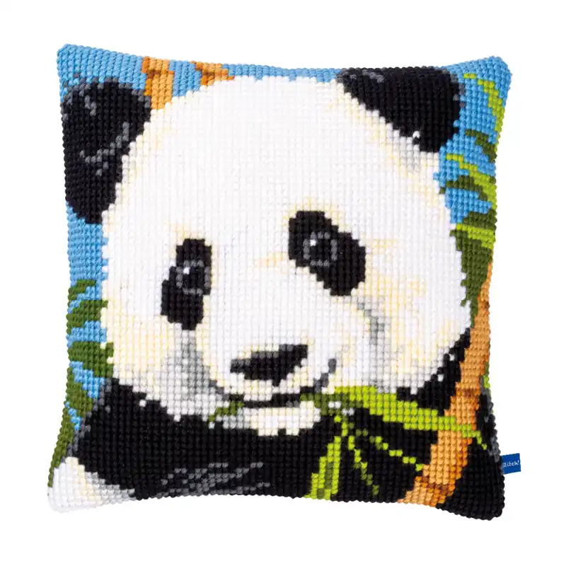 Markenware Vervaco Kreuzstichkissen „Panda“, Stickbild vorgezeichnet, 40x40cm