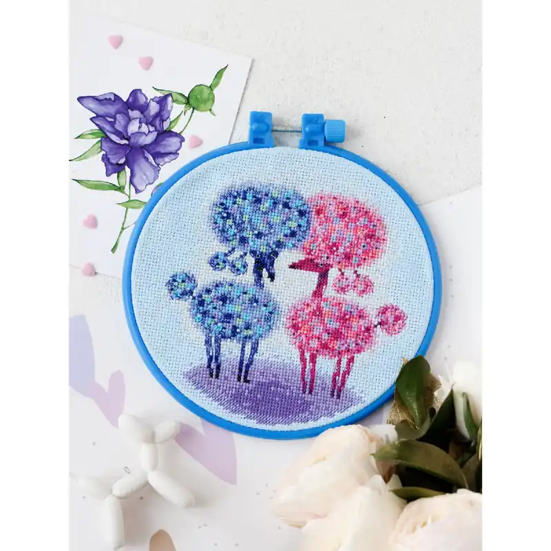 Abris Art Kreuzstich Set mit Stickrahmen „Süßes Paar“, Zählmuster, 15x15cm Schnäppchen